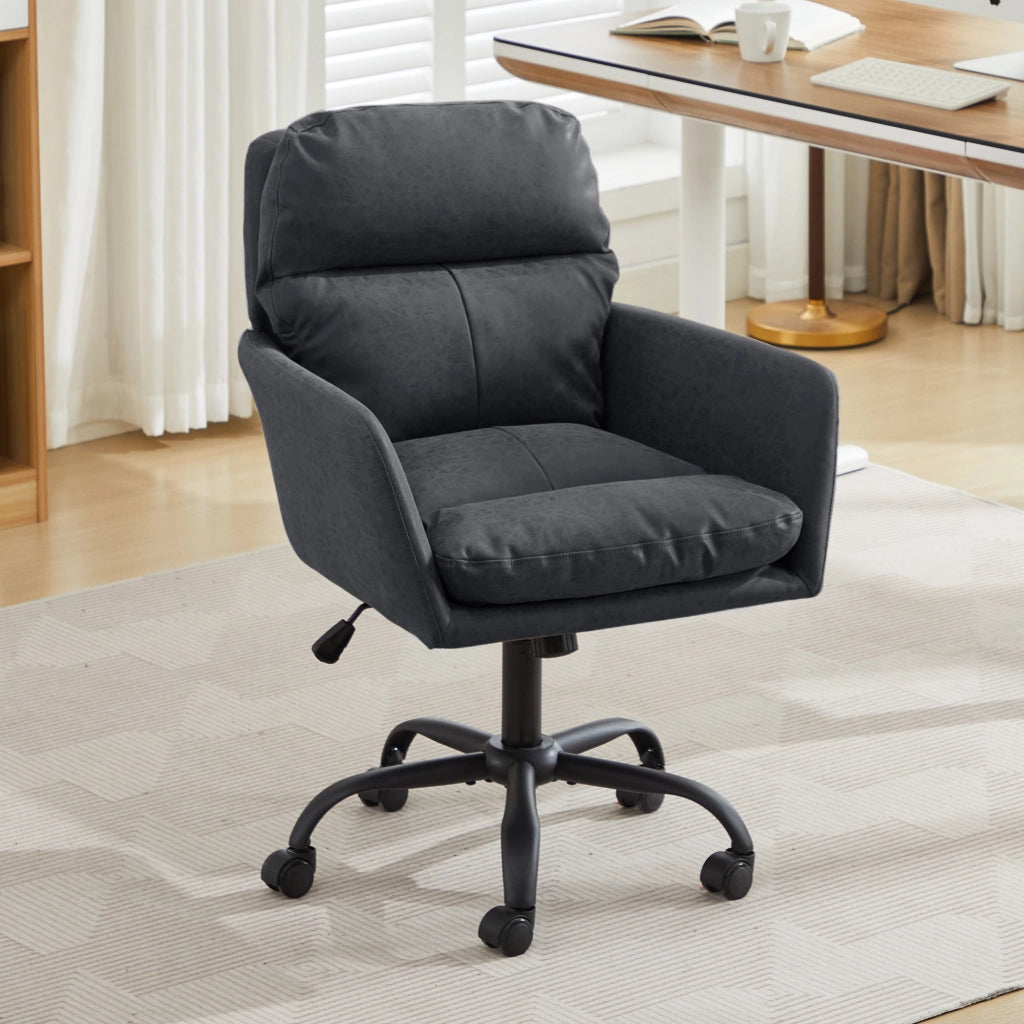 SEDIA Ufficio in PU Nero, con struttura in metallo e imbottitura ergonomica