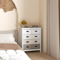 Credenza Cassettiera con 5 Cassetti, Superficie Laccata, MDF e Legno di Pino, 70 x 38 x 85 cm, Bianco