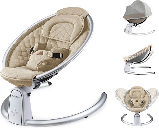 Sedia Vibrante Automatica per Bambini - Wieg Elettrica per Bambini - Sedia Vibrante a Distanza - 5 Posizioni - Riproduzione Muzakale tramite Bluetooth - Stile - 0-1 anno - 60 x 70 x 55 cm - Beige