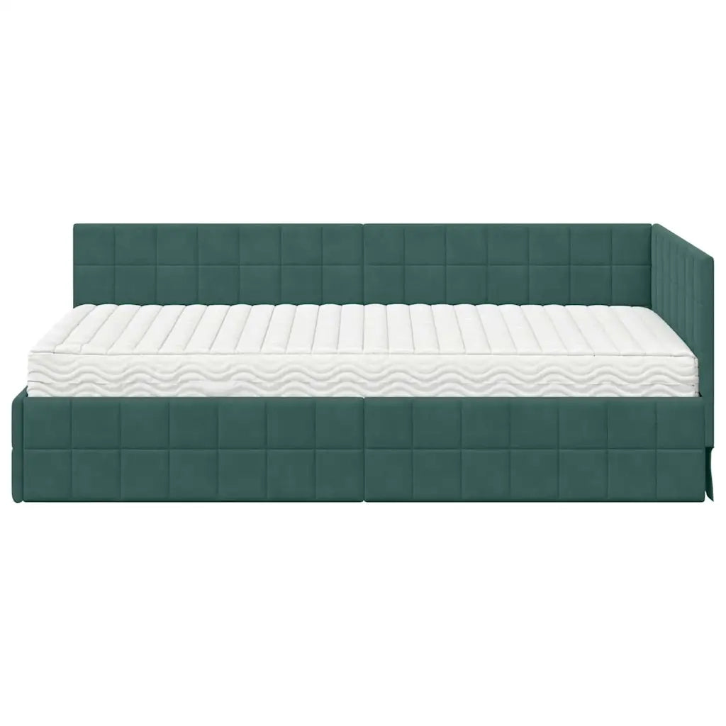 Struttura Letto Angolare con Materasso 2 pcs Verde Velluto
