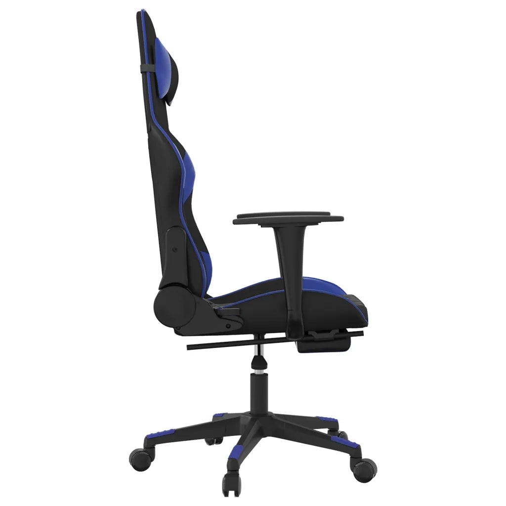 Sedia da Gaming Massaggiante Poggiapiedi Nero e Blu Similpelle cod mxl 67620