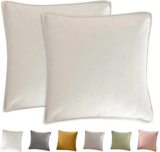 Set di cuscini decorativi da 2, 45 x 45 cm, cuscini in chenille morbidi e lisci, copri cuscini per decorazione, copri cuscini quadrati per divano e salotto (bianco crema)