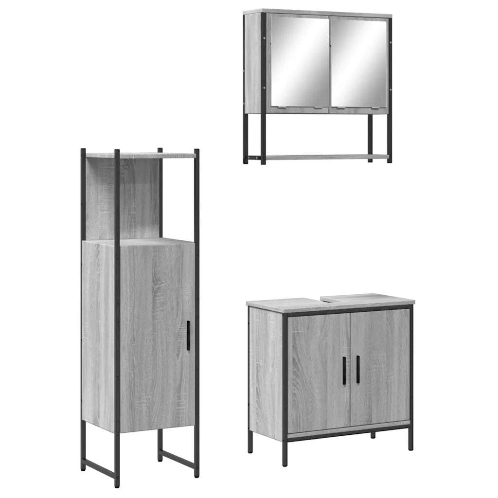 Set Mobili da Bagno | Armadio da bagno 3 pz Grigio Sonoma in Legno Multistrato