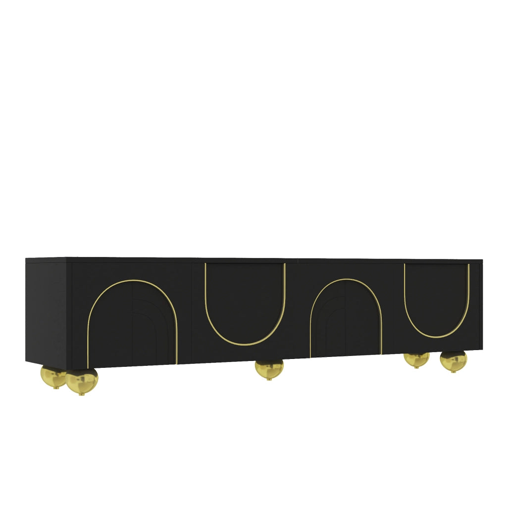 Mobile porta TV con 4 ante push-to-open ripiani interni e cerniere ammortizzate nero e oro 170 × 38 × 44 cm