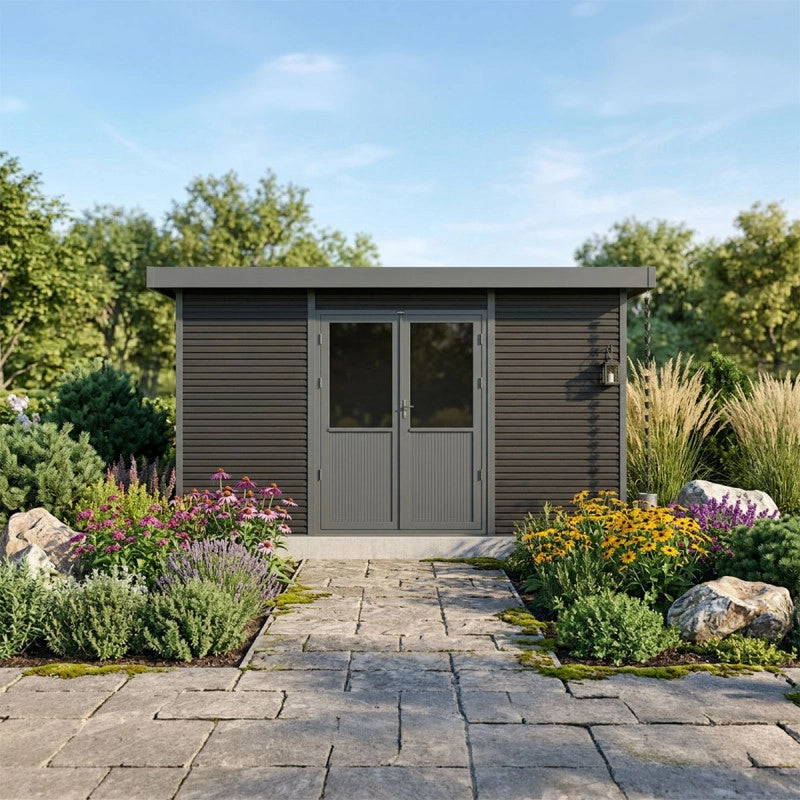 Casetta da giardino in legno composito Onyx 43 - 12 m² - Grigio