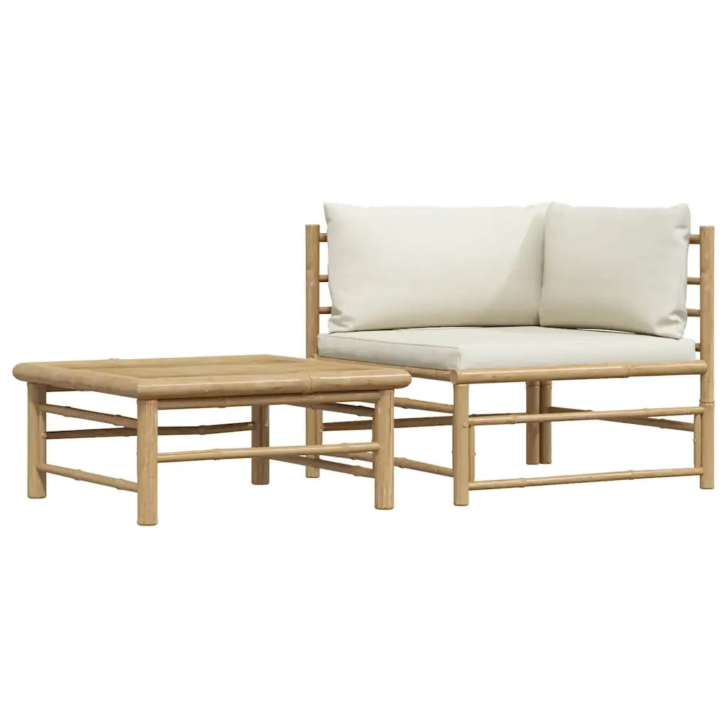 Salotto da Giardino-Set Divani da Giardino 2 pz con Cuscini Bianco Crema in Bamb¨´ 604948