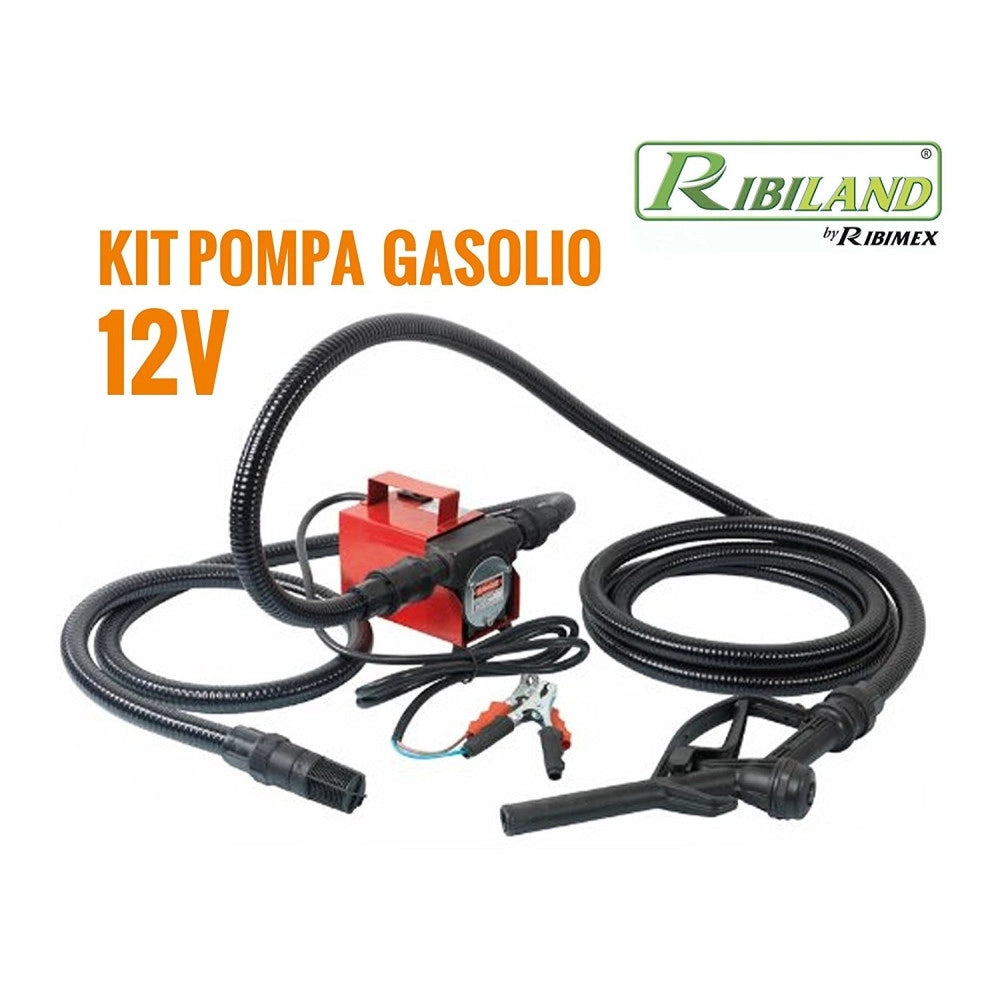 Trade Shop - Kit Pompa Gasolio 12v Travaso Autoadescante Con Tubi Raccordi Pistol Prkg12v -