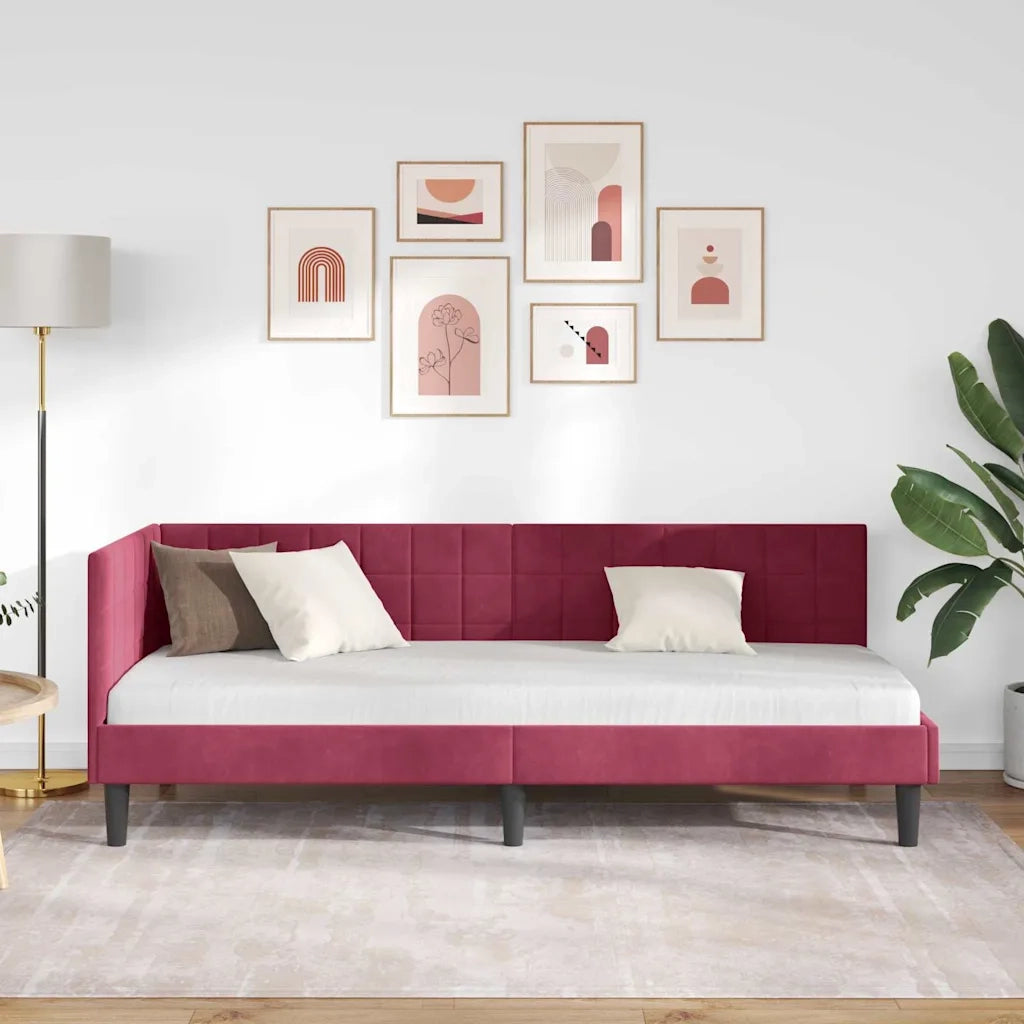 Cornice del letto ad angolo Rosso Vino 80 cm x 200 cm Velluto