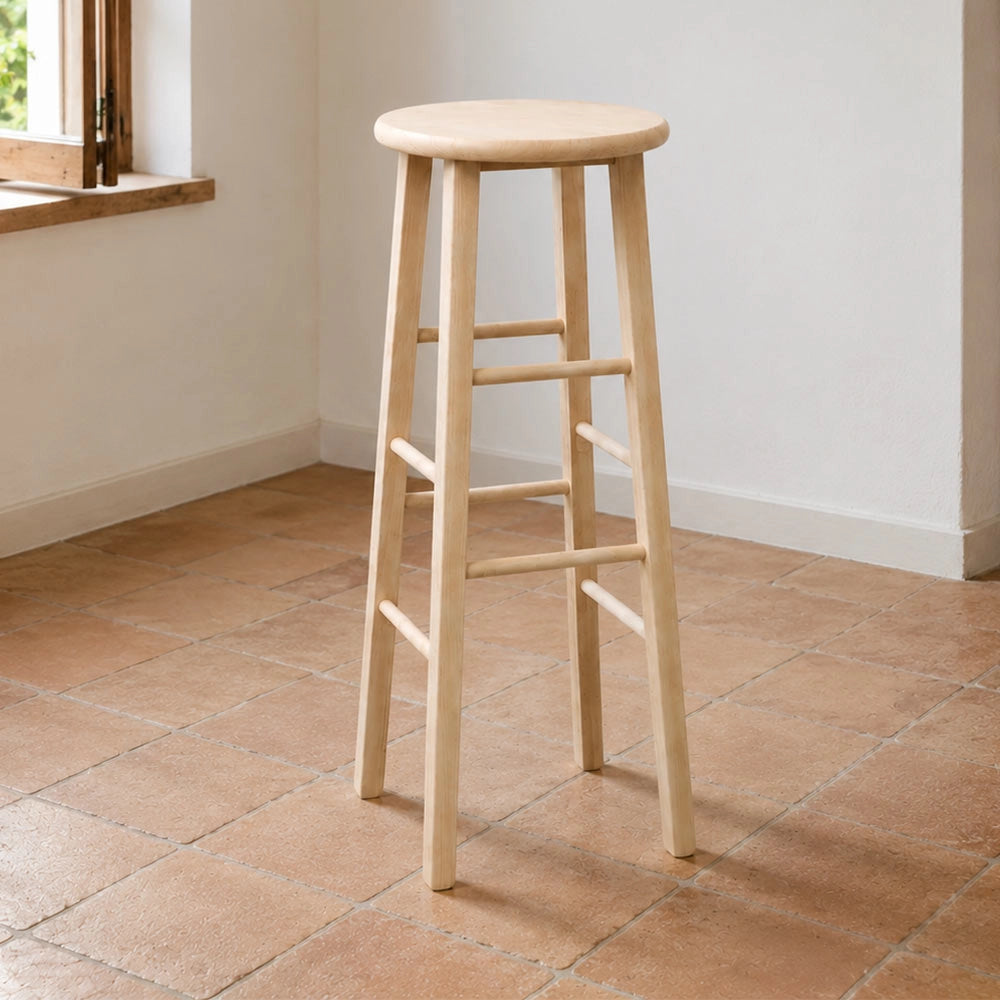 Sgabello legno con seduta rotonda h80cm grezzo da verniciare piedi dritti
