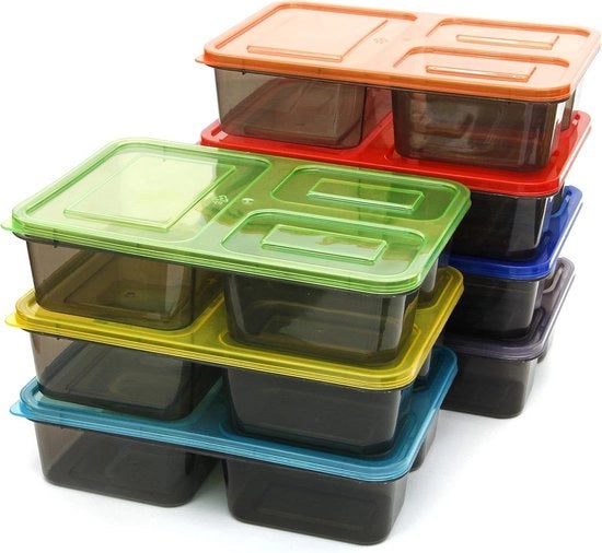 Set di 7 Bento Box con 3 Compartimenti - Contenitore per Pasti Pronti - Contenitore di Deposito di Cibo Recuperabile - Arcobaleno