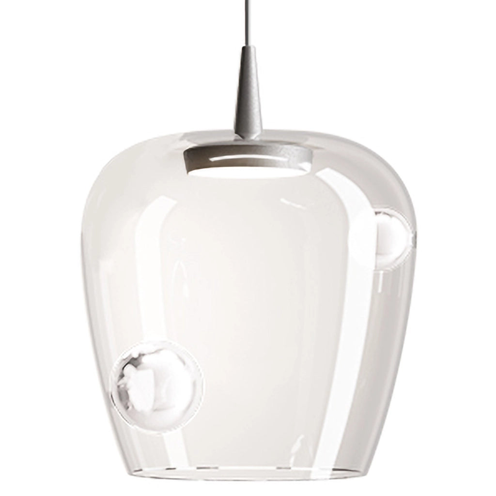 Zafferano Lampada a sospensione Bilia 27 cm in Vetro Borosilicato Soffiato e Alluminio, LED 8W 3000K, finitura Trasparente, uso modulare interno