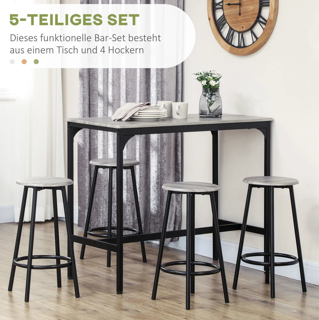 Set tavolo bar con 4 sgabelli in MDF e metallo grigio