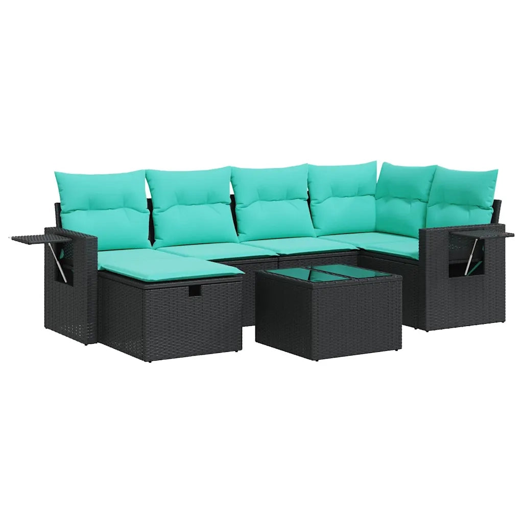 Set Divani da Giardino con Cuscini 7pz Nero Polyrattan