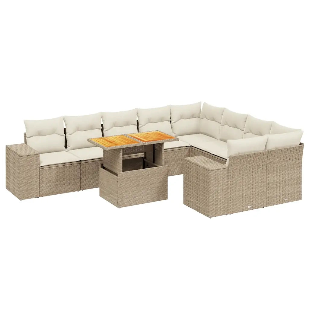 Set Divano da Giardino 10 pz con Cuscini Beige in Polyrattan 3272794