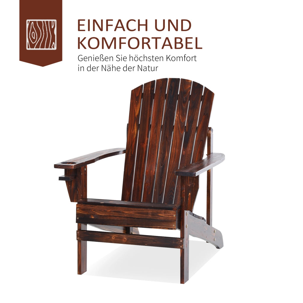 Poltrona Adirondack in legno carbonizzato con portabicchieri; 72 x 95 x 93 cm; poltrona da balcone resistente