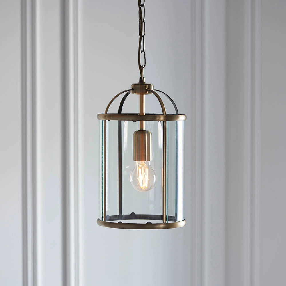 Lampada sospensione industriale ottone antico vetro E27 Endon