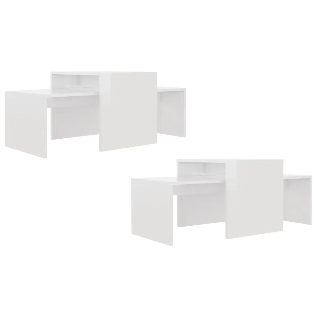 Set Tavolini da salotto | Tavolino da caff¨¨ | Tavolino da Soggiorno Bianco Lucido 100x48x40 cm Multistrato