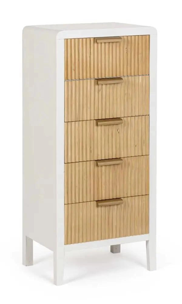 Cassettiera con 5 cassetti in bianco e legno naturale - 40X30X92H