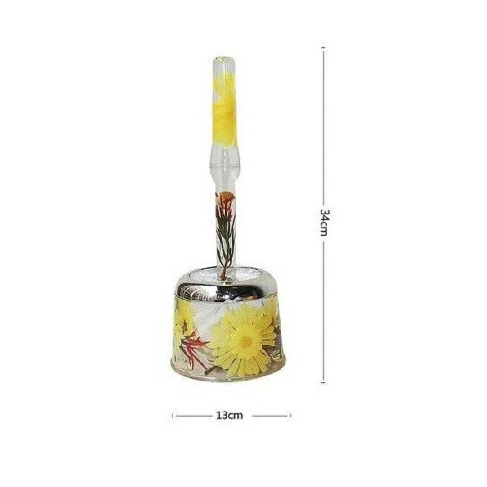 Trade Shop - Scopino Wc Porta Scopino Decorato Fiore Giallo 34x13cm Bagno Accessorio 52374 -