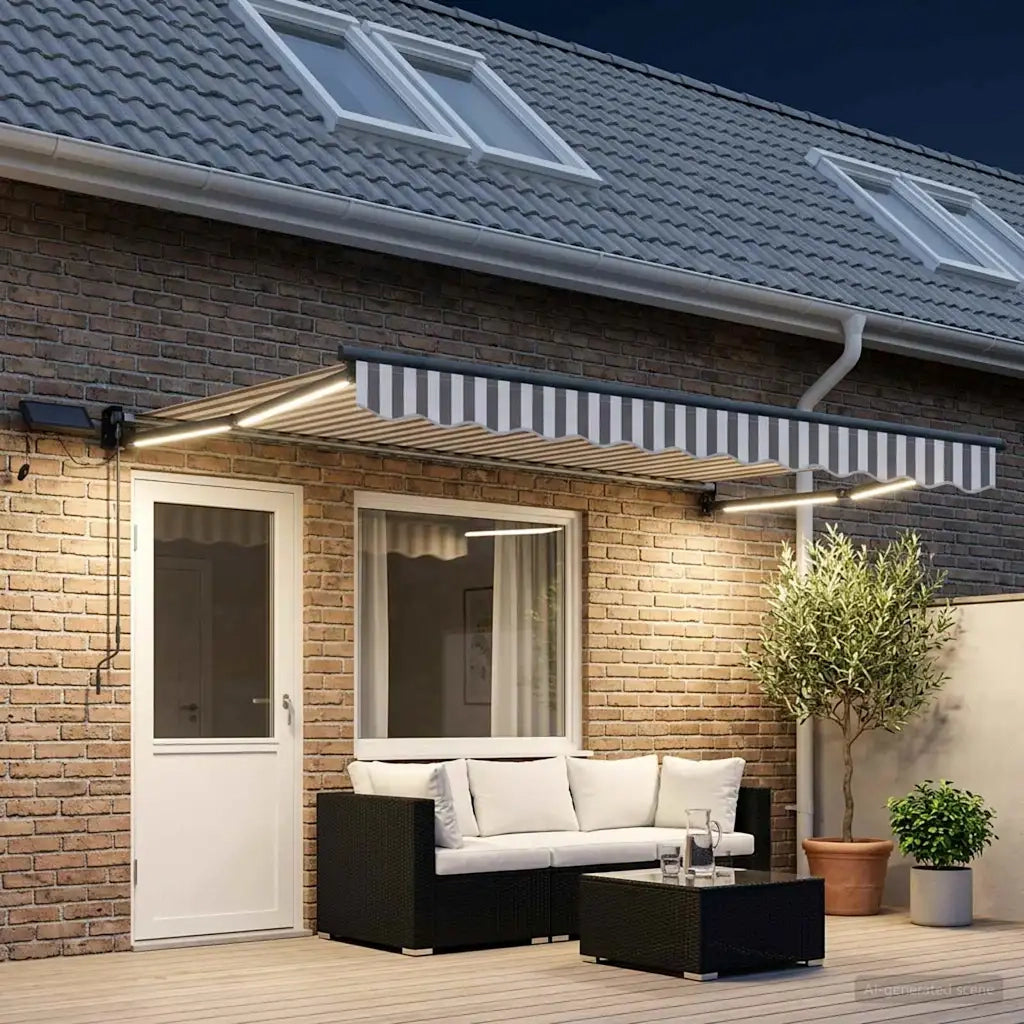 Tenda retrattile manuale con LED Grigio chiaro e bianco 3426360