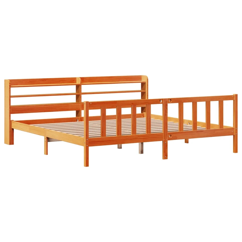 Giroletto con Testiera-Struttura Letto con testiera Marrone Cera 200x200 cm Massello Pino 178045