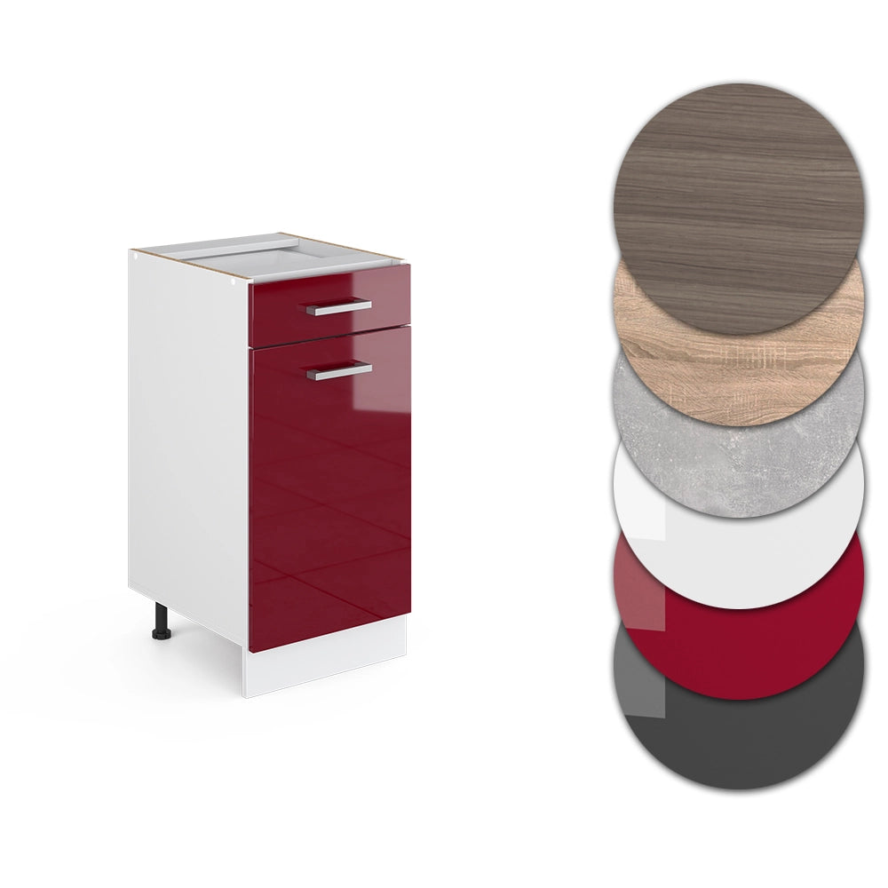 Mobiletto base per cucina R-Line Rosso lucido/Bianco 40 cm, PL Antracite Vicco