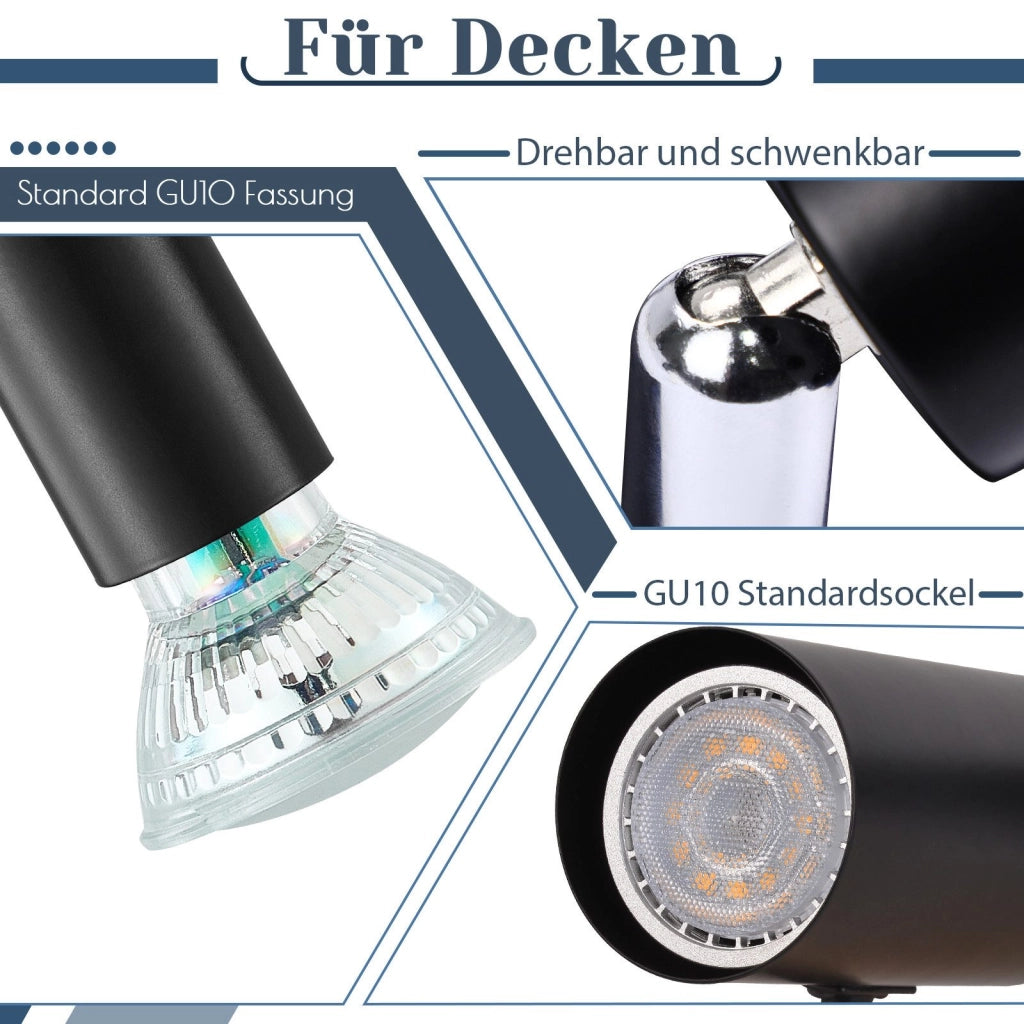 ZMH Faretto da soffitto neri 3 luci GU10 moderni rotondi orientabili 350° per cucina corridoio soggiorno senza lampadina