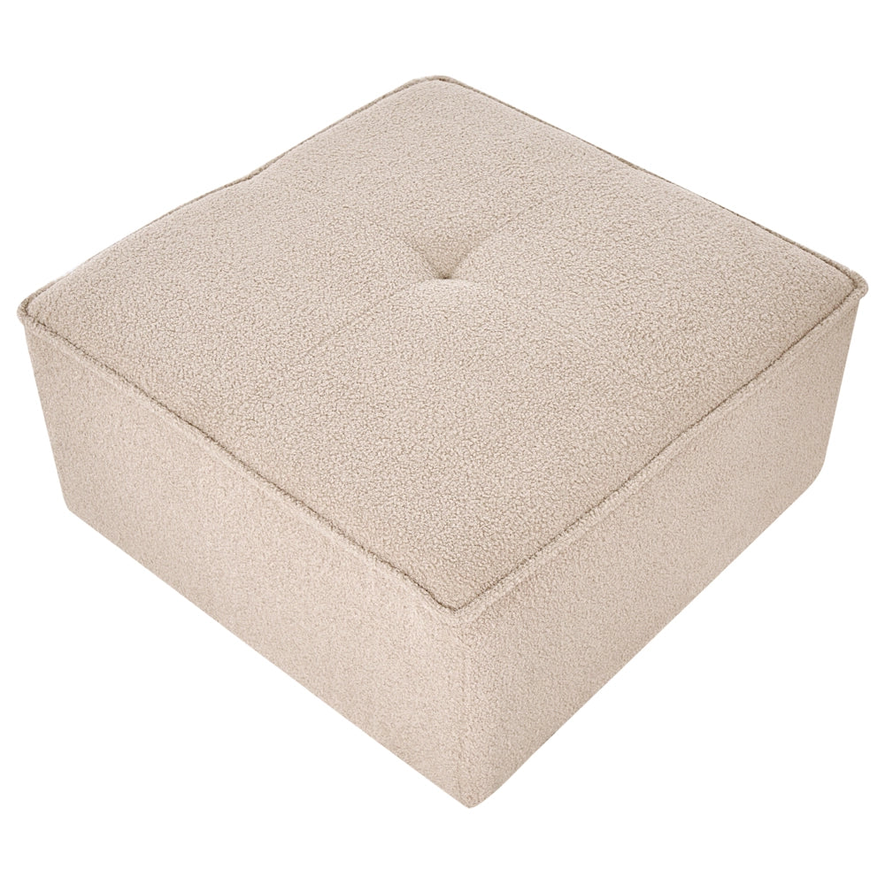 Pouf rettangolare in tessuto bouclè beige stile moderno