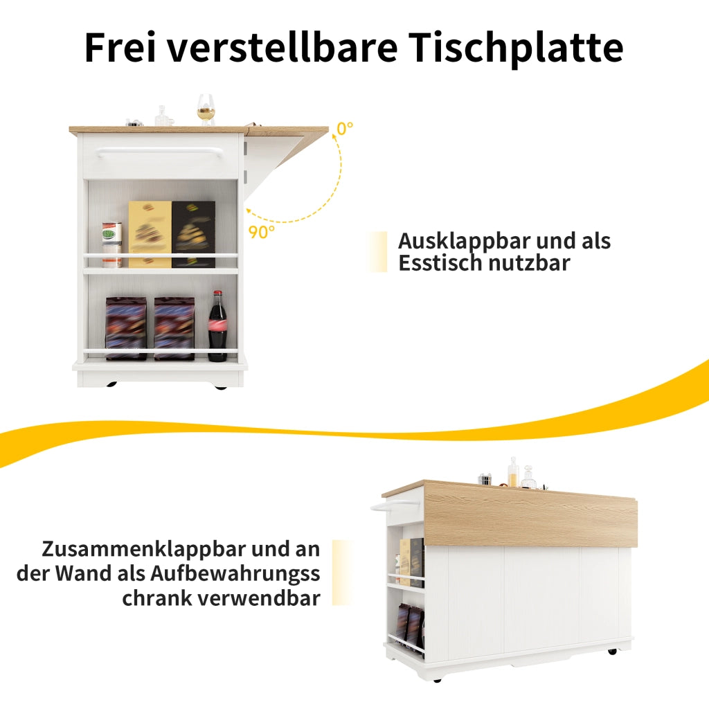 ISOLA CUCINA 151,5x85x91,7 cm Bianco/Naturale con piano pieghevole
