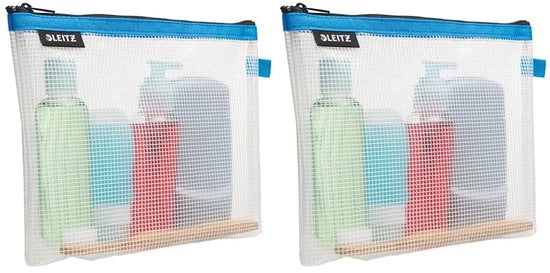 Contenitore di toilette da viaggio, trasparente, impermeabile, ideale per il trucco durante i viaggi e come accessorio per la valigia, Dimensioni (L x A x P): 24 x 17 x 3 cm, Blu, 40140036 (Pacco da 2)