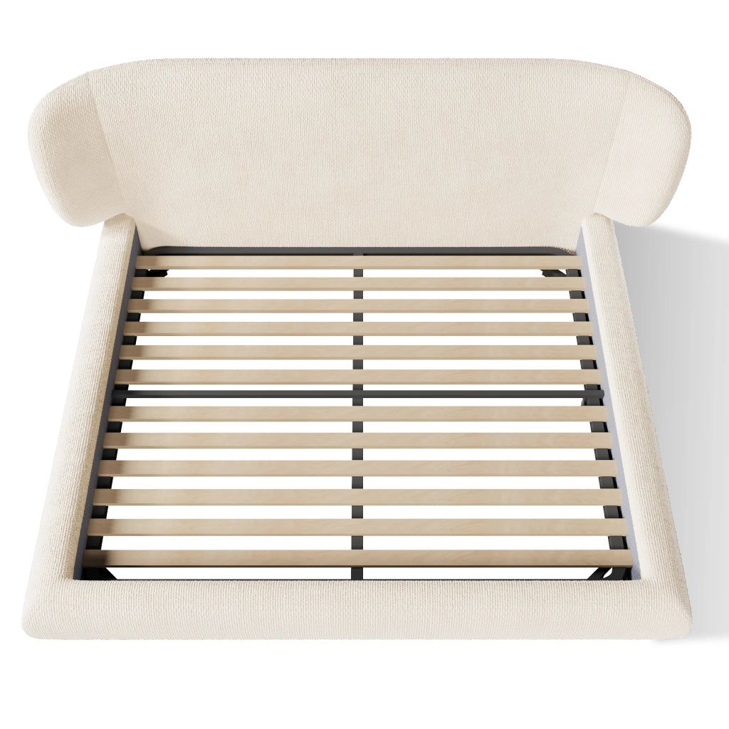 Letto 140x200 cm imbottito con testiera in ciniglia beige