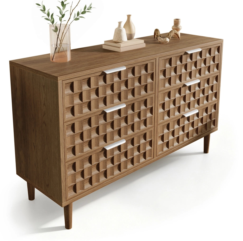 Credenza con 6 cassetti 120x37x77 cm in MDF effetto rovere; colore quercia