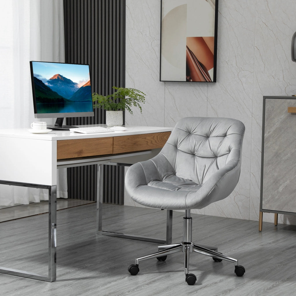 EasyComfort Sedia da Ufficio Ergonomica Girevole con Altezza Regolabile e Ruote, Rivestimento in Velluto, 59x58x80-90cm, Grigio