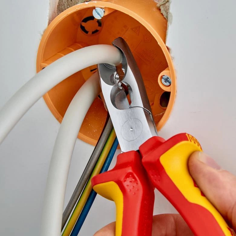 KNIPEX 13 46 165 Spelacavi Multifunzione con Tagliente Circolare e Tronchese Laterale colore Rosso Giallo
