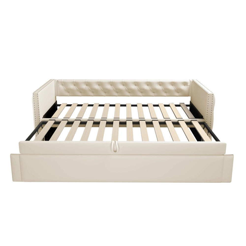Letto Imbottito Estraibile con Rete a Doghe ¨C Xylo ¨C Velluto Beige 90x200