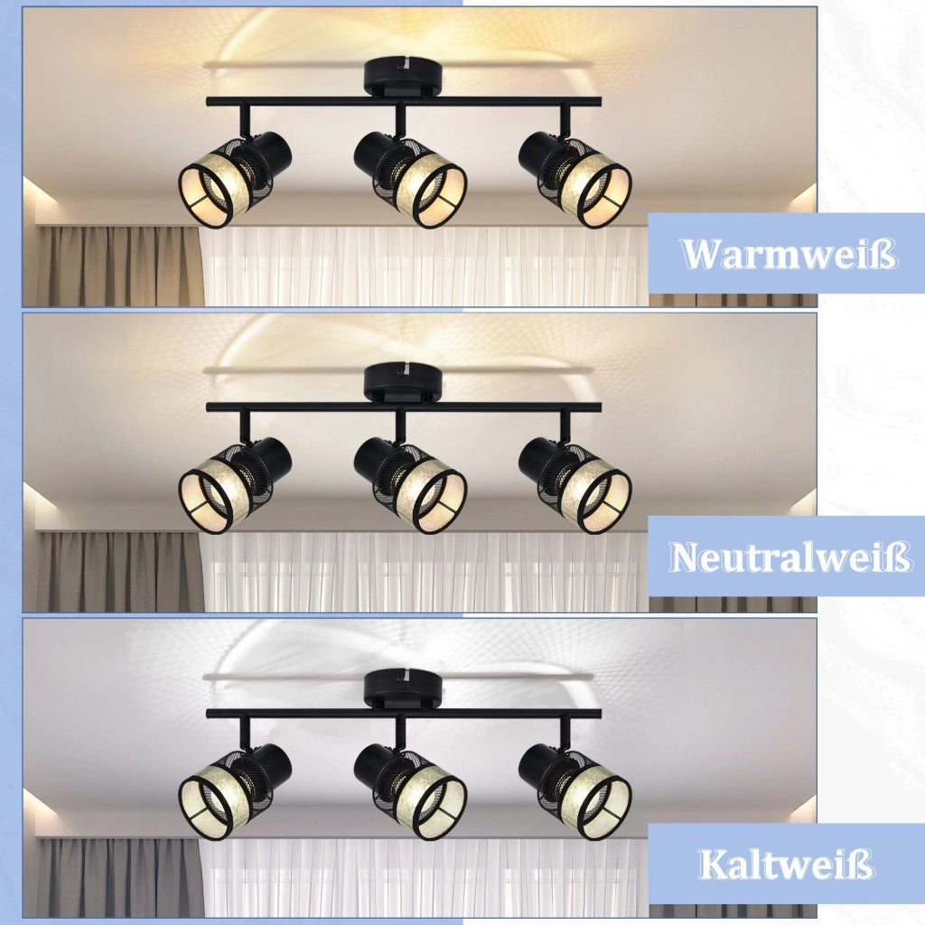 ZMH Faretto da soffitto metallo 3 luci E27 max 25W paralume tessuto girevole 330° per soggiorno