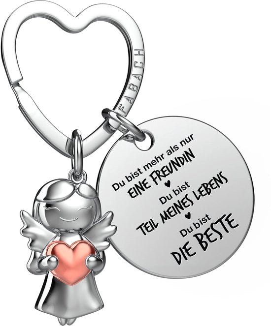 Angelo Amico Porta Chiavi Protettrice con Cuore e Gravatura - Regalo Angelo Amico Porta Chiavi - Angelo Amico Regalo Protettore di Fortuna