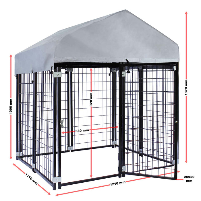 Recinto per cani in acciaio di 121x121x137cm con copertura per riparare dal sole e dalla pioggia