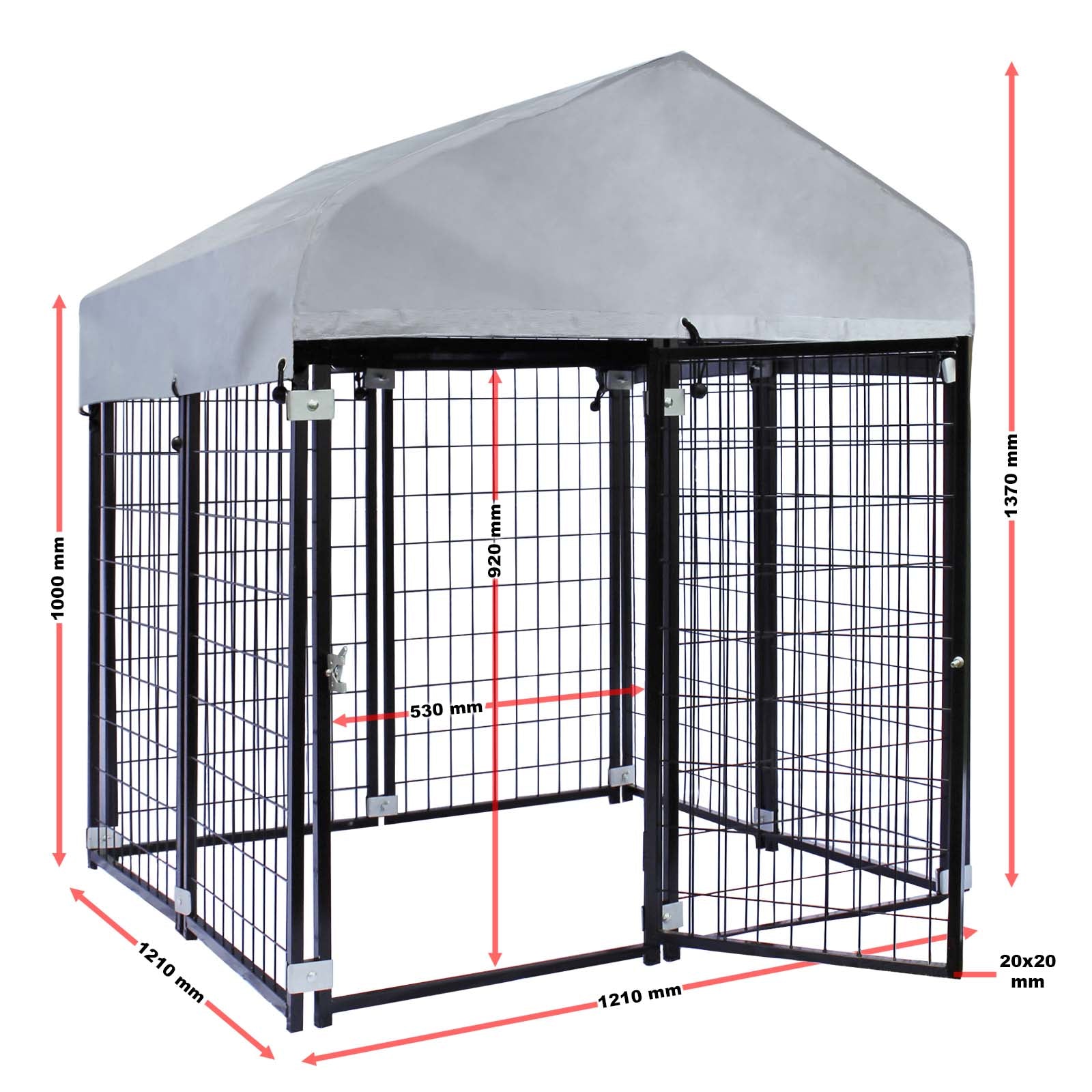Recinto per cani in acciaio di 121x121x137cm con copertura per riparare dal sole e dalla pioggia