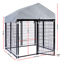 Recinto per cani in acciaio di 121x121x137cm con copertura per riparare dal sole e dalla pioggia