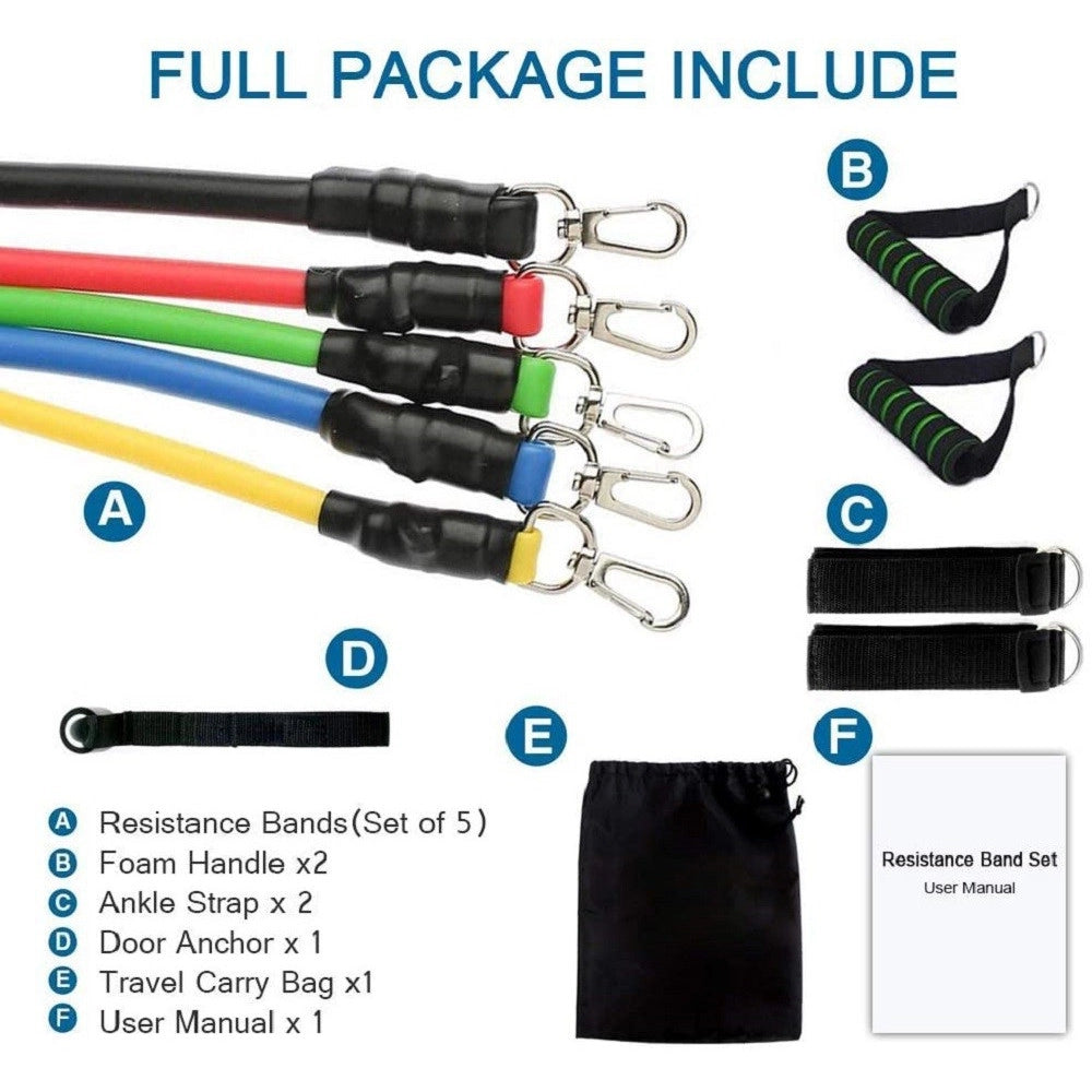 Trade Shop - Set Bande Elastiche Resistenza Borsa Maniglie Ancoraggio Porta Cinghie Puntapiedi -