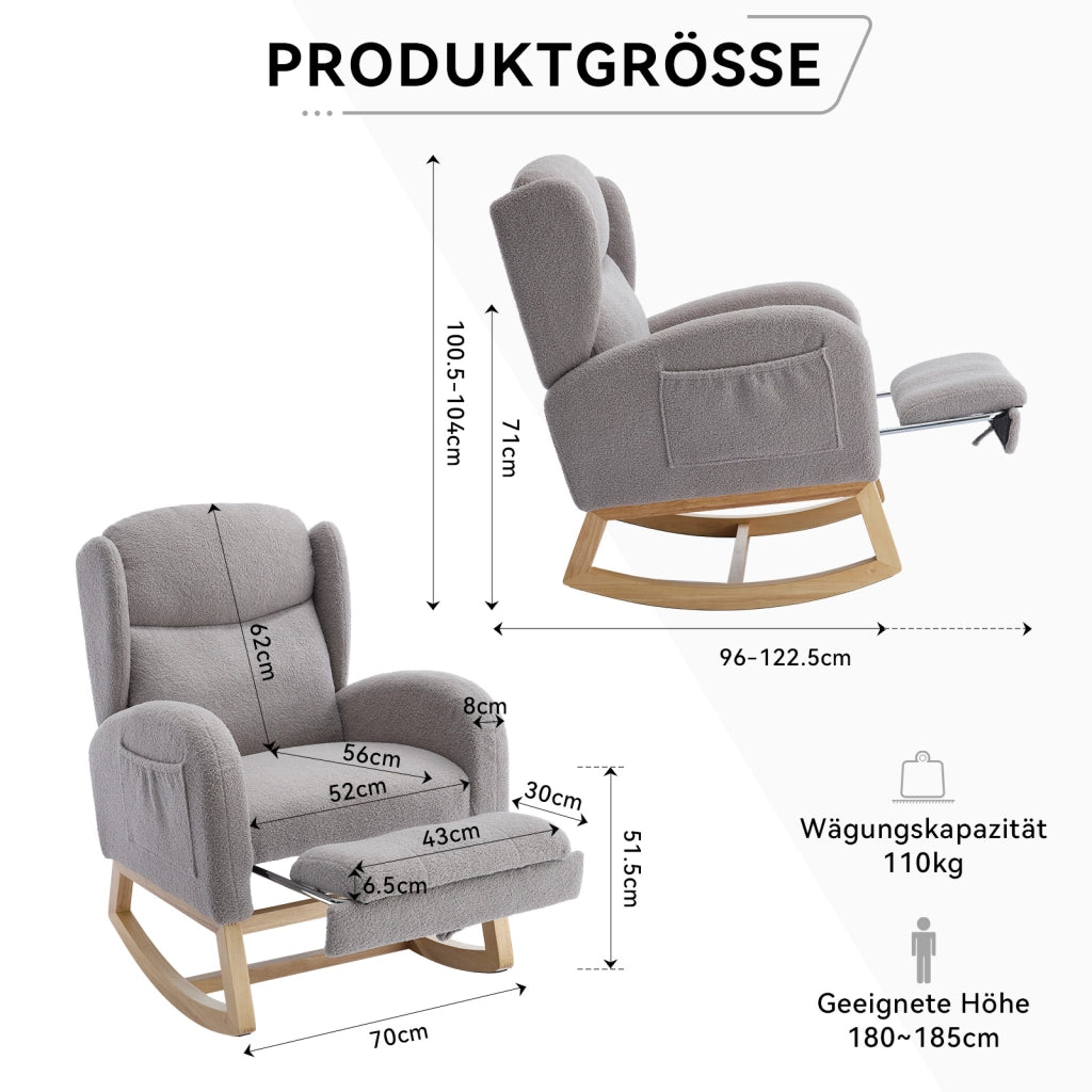 Sedia a Dondolo con Schienale Alto - Zephmum- Regolabile in Tessuto Teddy Grigio