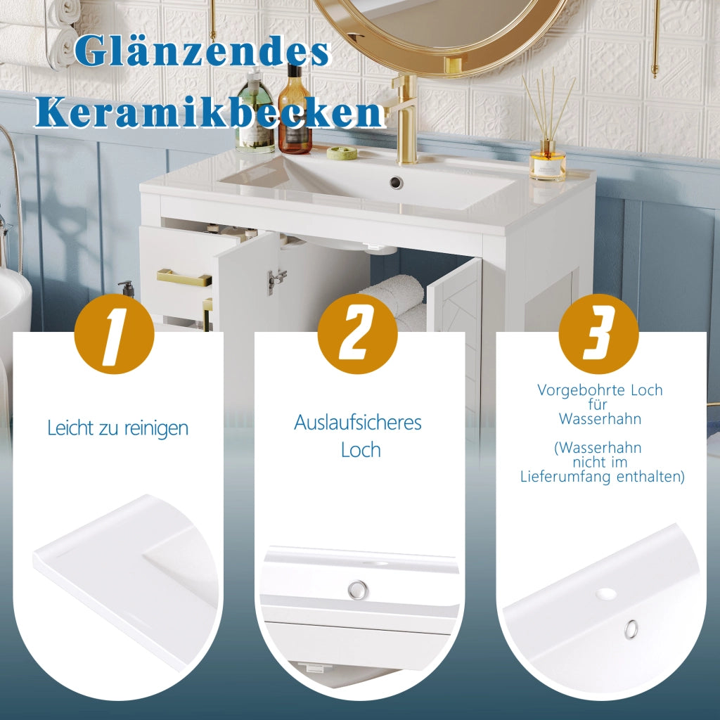 Set di 2 mobili sottolavabo con lavabo in ceramica 2 cassetti 2 ante MDF e metallo bianco 76,5 × 46,5 × 84,5 cm