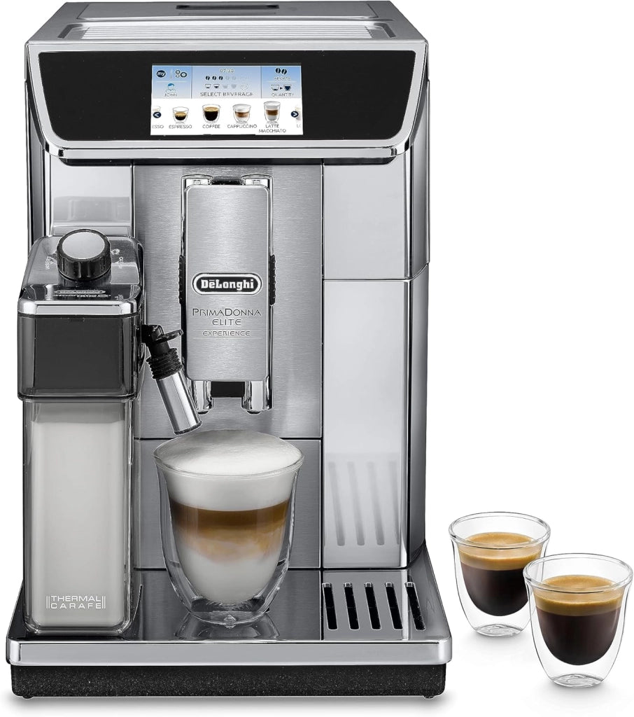 De'Longhi PrimaDonna Elite Experience ECAM656.85.MS, Macchina Caffè Automatica con Montalatte Automatico, Espresso e Cappuccino One-Touch, Connessa con App, 6 Profili, Frontale Acciaio, Argento