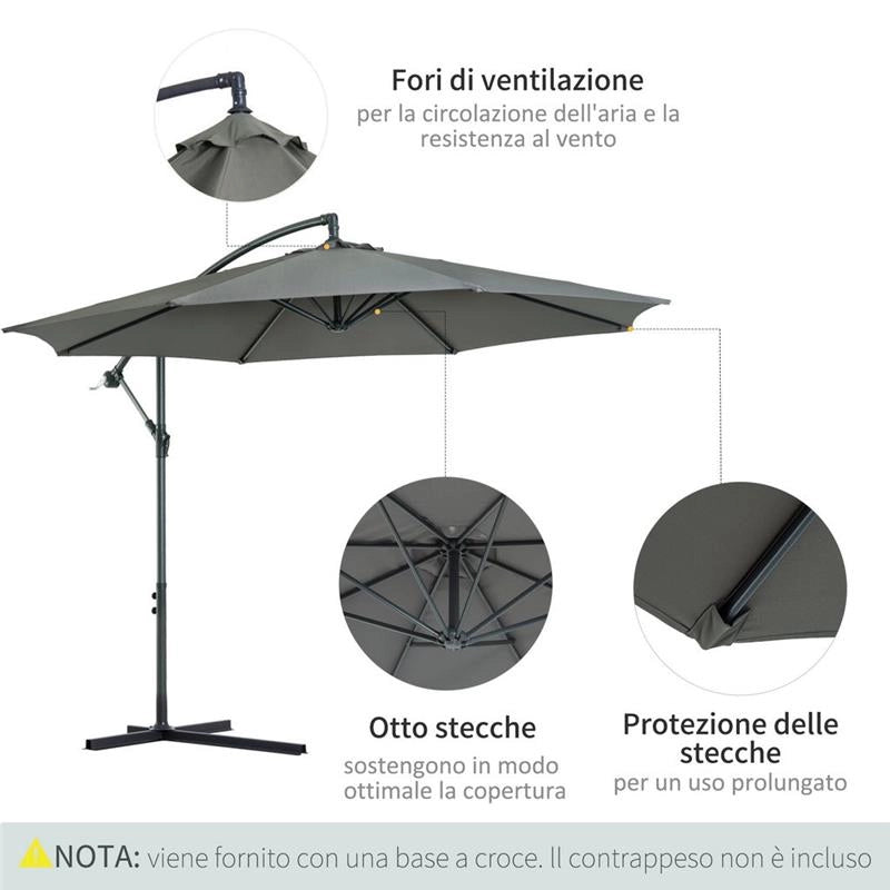 OMBRELLONE IMPERMEABILE STRUTTURA IN ACCIAIO CON MANOVELLA 300 X 250 GRIGIO