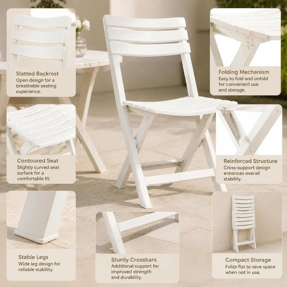 Folding Garden Chairs, 2 Pieces, Plastic, White