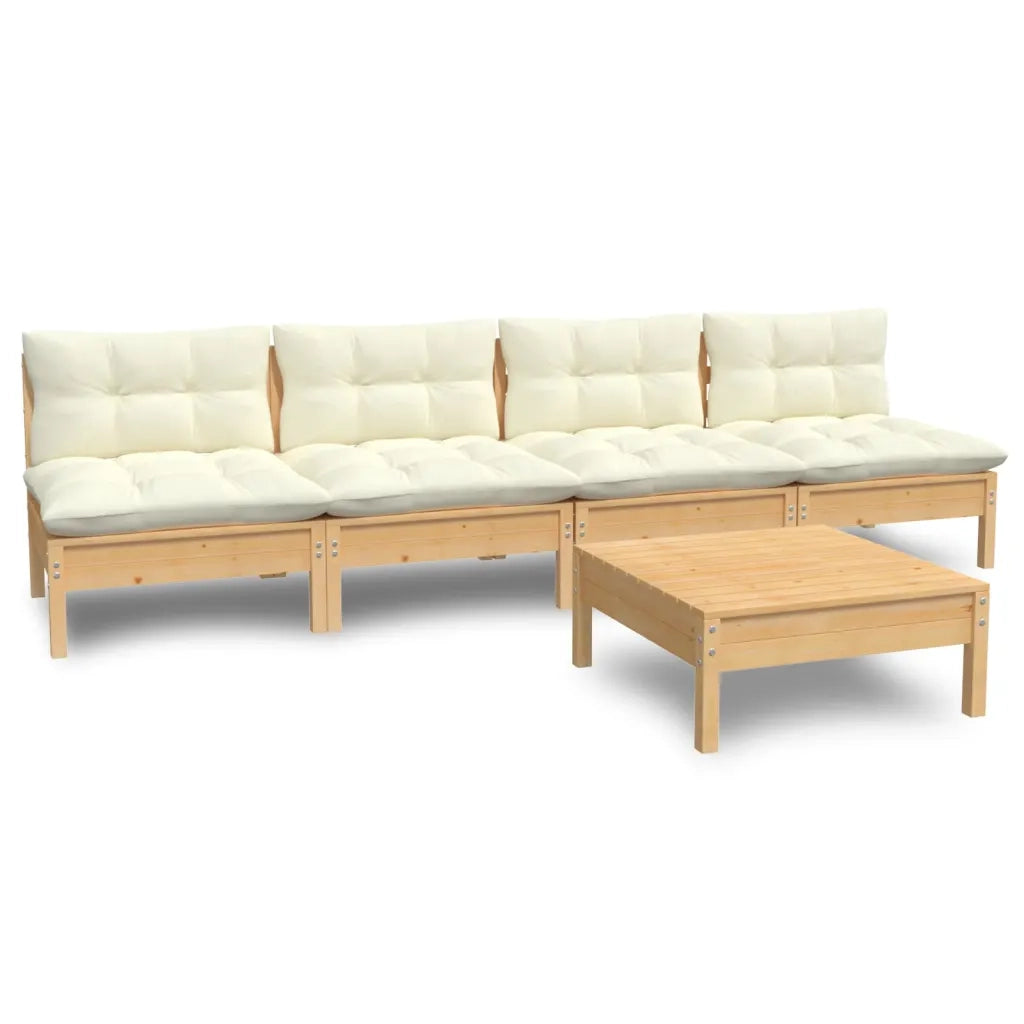 Set Divani da Giardino 5 pz con Cuscini Crema in Massello di Pino cod mxl 41339