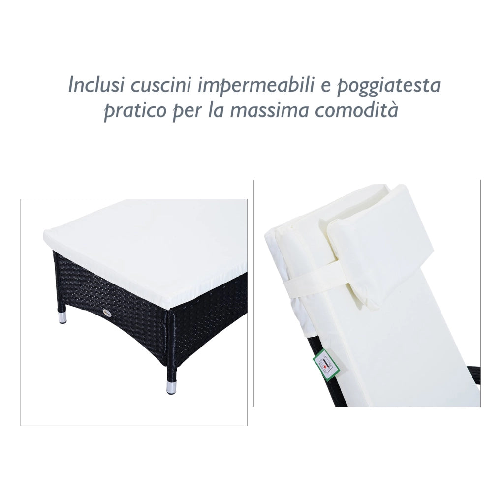 EasyComfort Set da Giardino con 2 Sedie a Sdraio con Schienale Reclinabile e Tavolino Basso in Rattan PE, Nero
