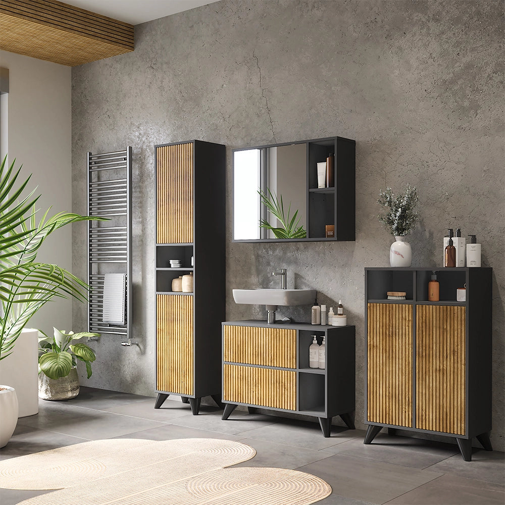 Vicco Set di mobili da bagno Antracite/quercia di montagna 80 cm, set 4