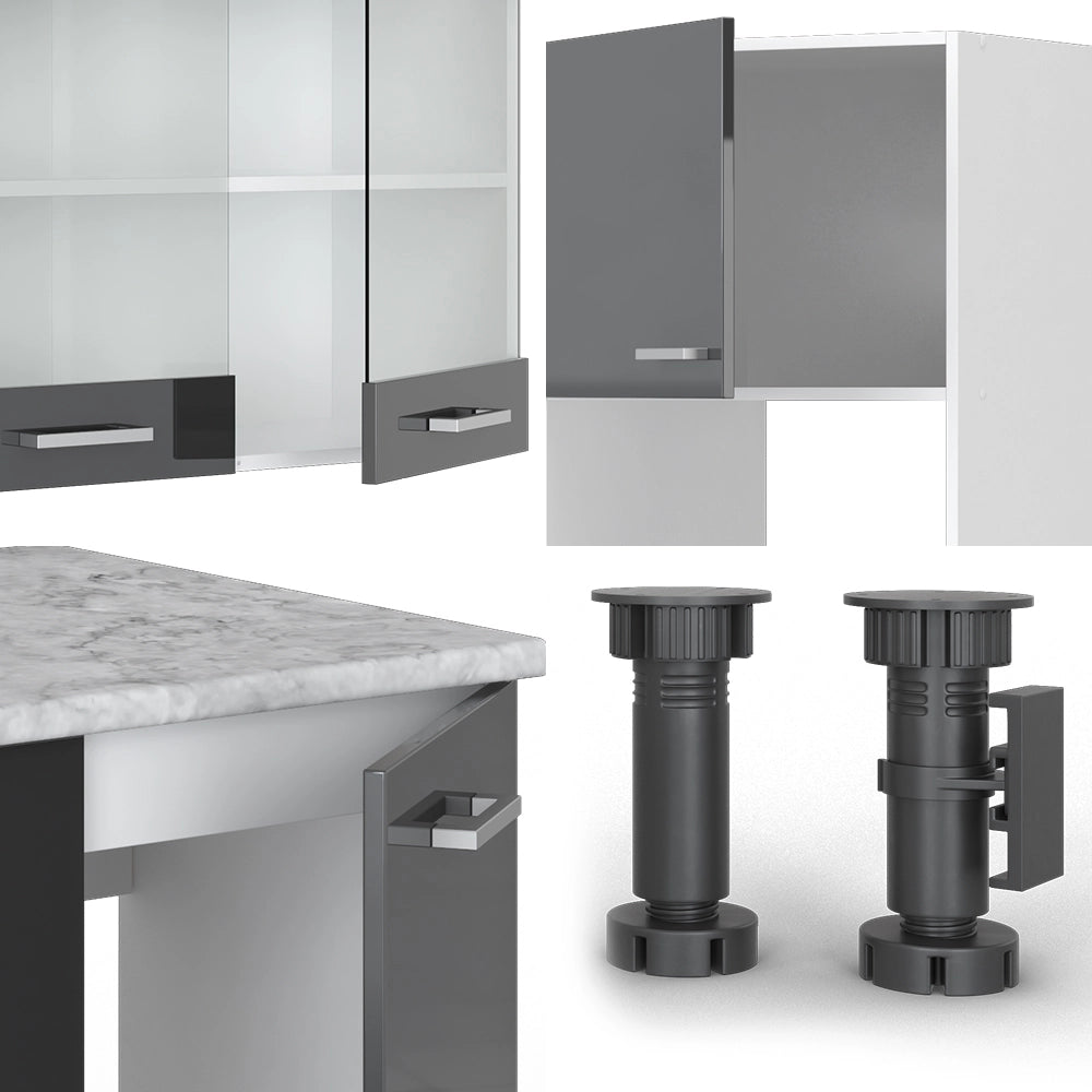 Cucina angolare completa R-Line Antracite lucido/Bianco 247 x 237 cm, PL Marmo Vicco